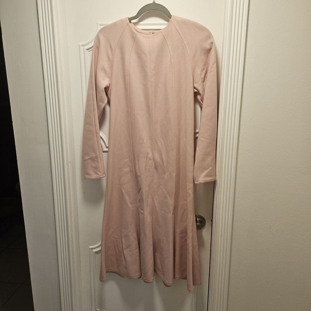 Vintage 80s Ambria Wool Blend Minimalist Modest Chemise Pink Dress Size 4 USA